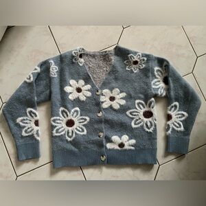 Floral Patterned Blue Sweater